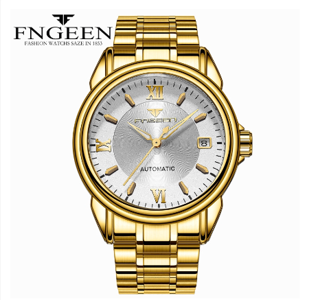 FNGEEN 6602 Men's Automatic Mechanical Watch  GOLD WHITE