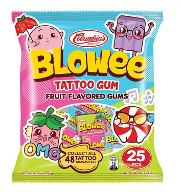 Columbia's  Blowee Tattoo Gum 25's