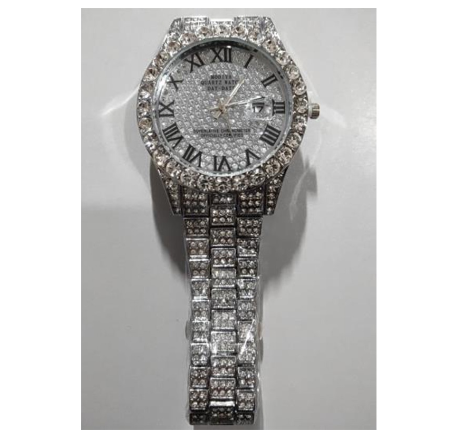 new rhinestone starry hip hop men's watch magnifying glass calendar full diamond roman scale alloy steel band watch men F12