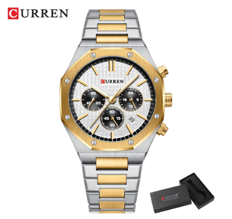 CURREN New Men's Fashion Luxury Multifunctional Pointer Glow Stainless Steel Waterproof Chronograph Casual Sports Quartz Watch M3