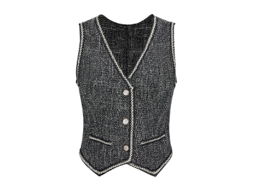 Lovito Women Casual Plain Contrast Binding Button Fake Pocket Tank Top L67AD040 Black