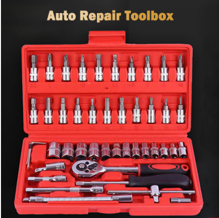 46-Piece Socket Wrench Set/Kit Tool Box Car Motorcycle Repair Set Hand Tools Home Repair Motor DIY