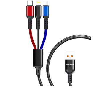 Awei CL-971 Fast Charger Multi Charging Cable For Type C,Light-ning And MicroUSB Cables Cord 1.2m