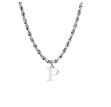 Meaeguet Fashion Letter Necklace A-Z Pendant Necklace for Women Men Stainless Steel Silver Choker Initial Necklace Accessories P