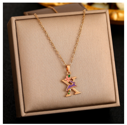 26 Letter Gold Pendant Necklace Dropped Oil Flower Animal Letter Necklace Fashion Men's and Women's Gift Wholesale X