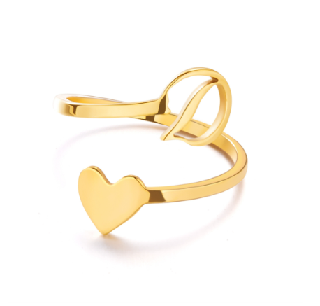 Gold Stainless Steel A-Z Rings Initial Letters Heart Rings Women Fashion Non Fading Jewelry Adjustable D