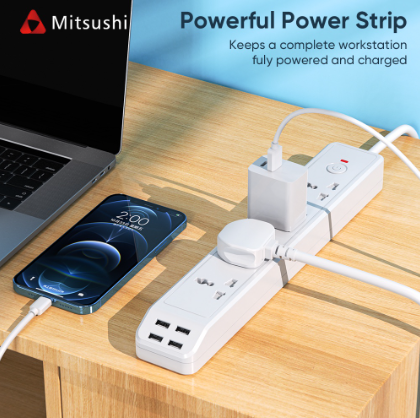 Mitsushi 2M Extension Cord Extension With 4 USB Ports Protecting Electrifying Power Socket