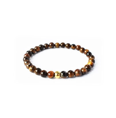 Tiger Eye Stone Bracelet with 18K Gold Plated Bead