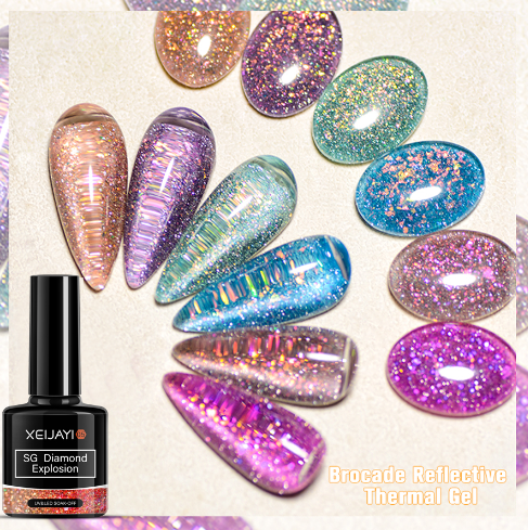 1PC 7.3ML Brocade Reflective Thermal Glitter Gel Nail Polish - Holographic Diamond Soak Off UV LED Gel Polish for Home Salon Nail Art