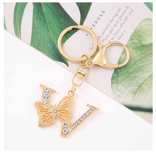 1Pcs Fashion Hollow Butterfly 26 Letter Keychains Luxury Rhinestone A-Z Initials Metal Keyrings Car Key Holder Bag Accessories W