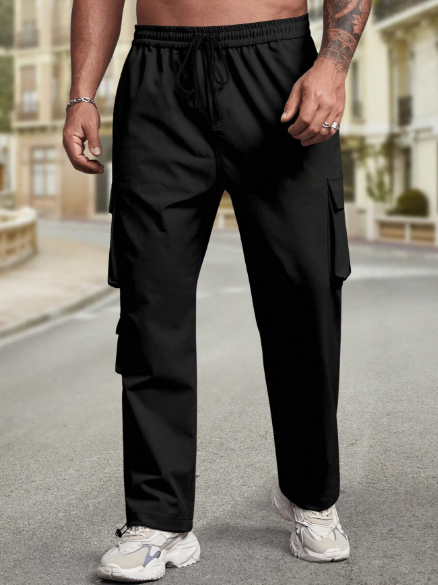 Manfinity Homme Men Plus Size Casual Solid Color Drawstring Waist Cargo Pants