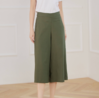 10123 Ladies Wide Leg Pants High Waist Women Casual Pants Culottes 3/4 Length