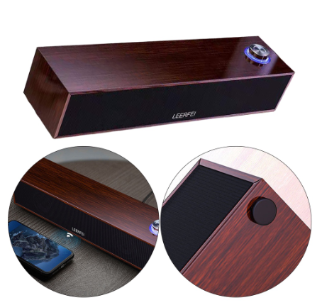 USB Wired Bluetooth Computer Speakers Wooden Bluetooth Desktop Speaker Ambient Light Noise-Free Box