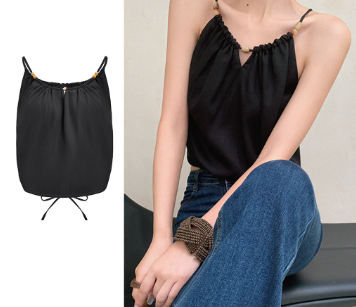 Lovito Women Beaded Lace Up Basic Tank Top L62ED049 Black