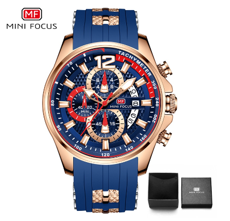 Mini Focus Fashion Watch Men Waterproof Quartz Chronograph Silicone Sports Business Watch GOLD BLUE