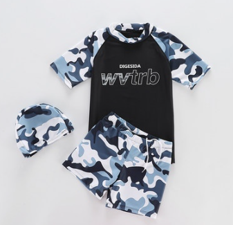 Children's Swimsuit Boy Split, Boys and Girls Quick-Drying Camouflage Swimming Trunks Set, Swimming