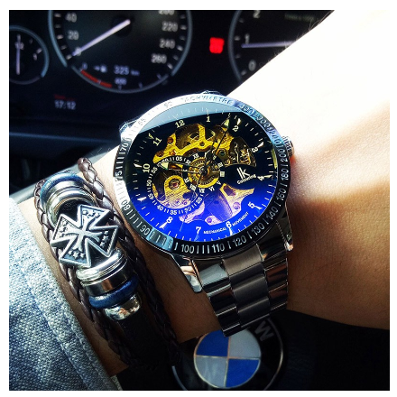 Men Watch Ik Colouring Top Brand Automatic Mechanical Skeleton Sport Watches Fashion Waterproof Discolored glass Stainless Steel Strap Watch 11