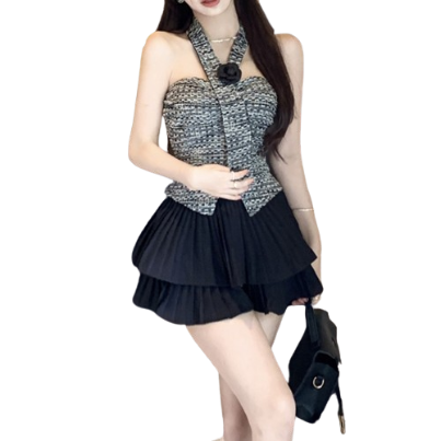 Lovito Women Appliques Double Layer Skirt LNA20131 (Skirt/Top)