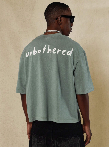 SUMWON Washed Crop Fit Tee With Unbothered Graphic Print College Ready