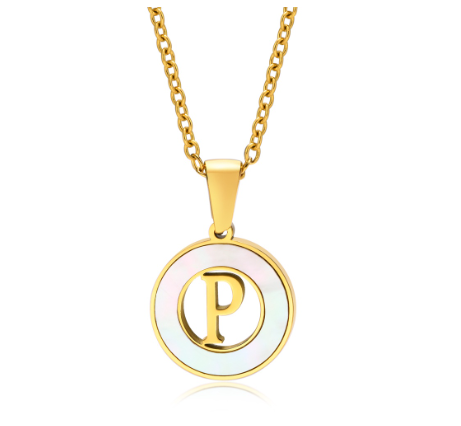 Vnox 18K Gold Stainless Steel Letters Pendant Necklace,Round Hollow 26 Alphabet Necklace for Women P