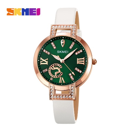 Skmei 1977 Watch for Women Elk Slim Strap Round Dial Analog Quartz Wristwatch GREEN WHITE