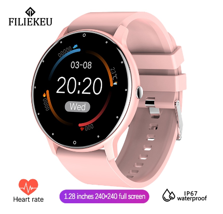 FILIEKEU Fashion Smart watch Full touch screen Waterproof Fitness Tracker Heart rate Multifunction Sports couple smartwatch SILICONE PINK