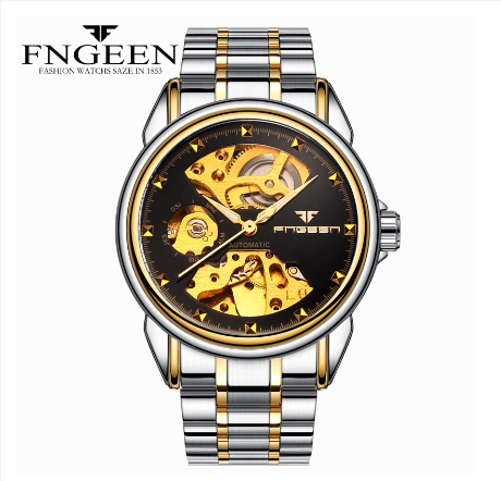 FNGEEN 8818 Men's Automatic Mechanical Watch SILVER GOLD BLACK