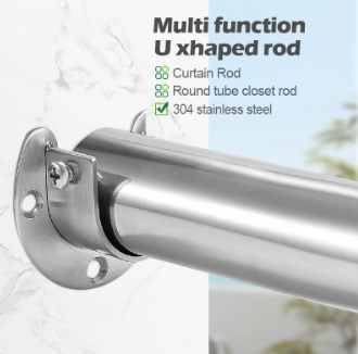 1Pc Stainless Steel Wardrobe Rods Bracket Closet Flange Rod End Supports Curtain Rod U Shaped Holder