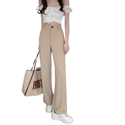 Lovito Women Modest Plain Structure Line Pants LNA27404 (Khaki/Black)