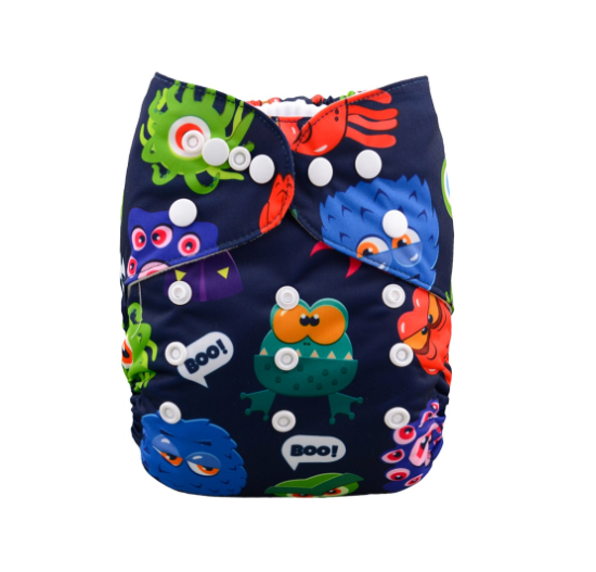 Alva Baby Cloth Diapers 1Set With Bamboo Charcoal Insert Printed Washable Diapers Cloth Diaper Pocket Nappy D22