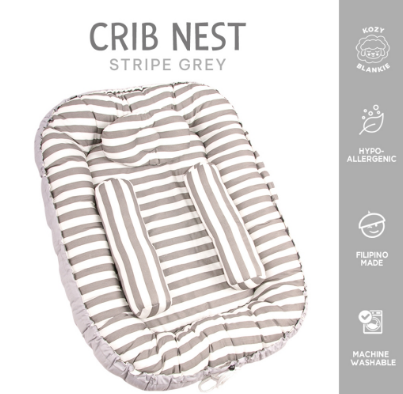 Kozy Blankie Baby Bed Crib Nest - Blue Sky Dot, Stripe Grey & Polka Dots