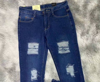 Fashion Jeans Blue Tattered Cotton Jeans #9853