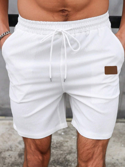Manfinity Homme Men's Drawstring Waist Patch Pockets Decor Casual Shorts