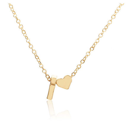 Fashion 26 Letter Pendant Necklace Peach Heart Letter Necklace Clavicle Chain Choker for Men Women Jewelry Gifts I