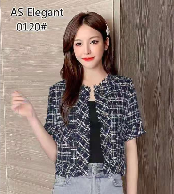 AS ELEGANT new checkered blazer short sleeve tops 5853