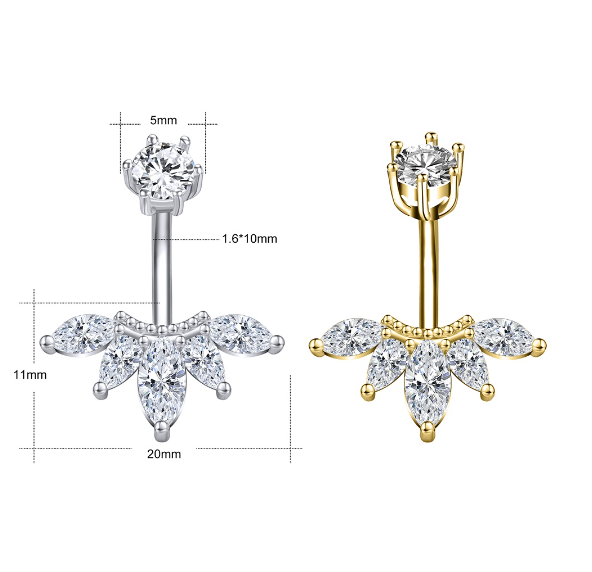 Silver Crystal Navel Rings Stainless Steel Belly Button Rings Gold Anti Allergy Flower Navel Piercings 13