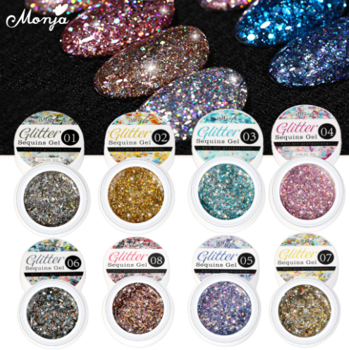 Monja Reflective Nail Gel Polish Shining Glitter Color Soak Off Uv Led Sequins Holographics Art Varnish 7.5ML