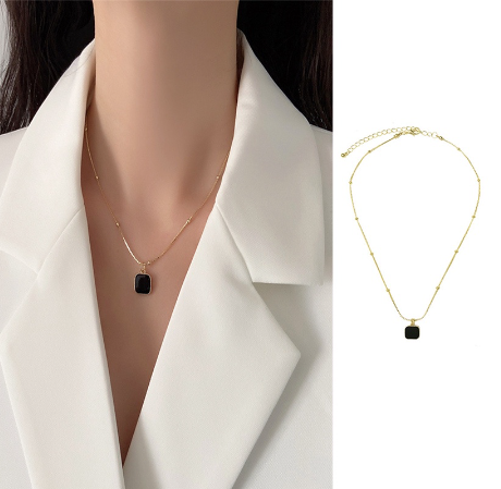 Black Square Pendant Gold Necklace INS Fashion Accessories for Women and Men