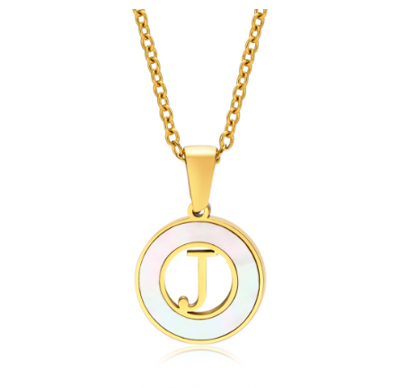 Vnox 18K Gold Stainless Steel Letters Pendant Necklace,Round Hollow 26 Alphabet Necklace for Women J