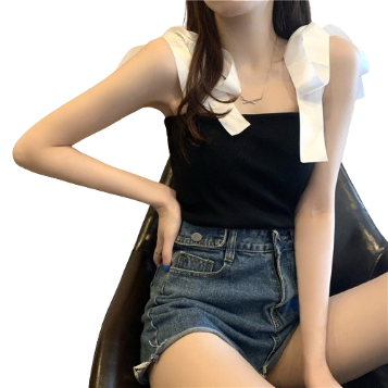 Lovito Women Casual Patchwork Bow Colorblock Tank Top LNE35149 (White)