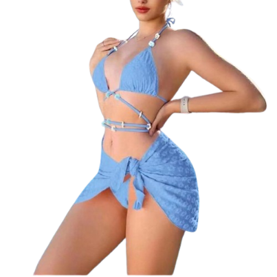 Lovito Women Sexy Plain Lace Up Bikini Sets LNL42037