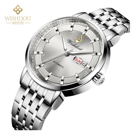WISHDOIT Watch For Men Original Waterproof Stainless Business Fashion Luminous Automatic Mechanical Wristwatch SILVER WHITE 1