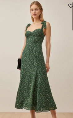 Dark Green Small Floral Slim Fit Waist Long Suspender Dress