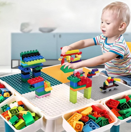 BABY CORP Full Set Kids Toys Building Blocks with Table and Chair Toy Box Playset