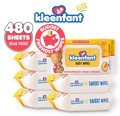 Kleenfant Lite Powder Scent Baby Wipes 80 Tender sheets 6 Packs Wet Wipes for Baby Newborn Kids
