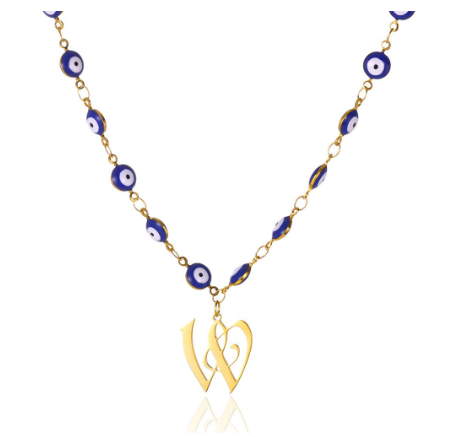 New Personalized Creativity Fashion Hip Hop Trend Plating 18k Gold Stainless Steel Devil's Eye Letter Necklace Initial Pendant