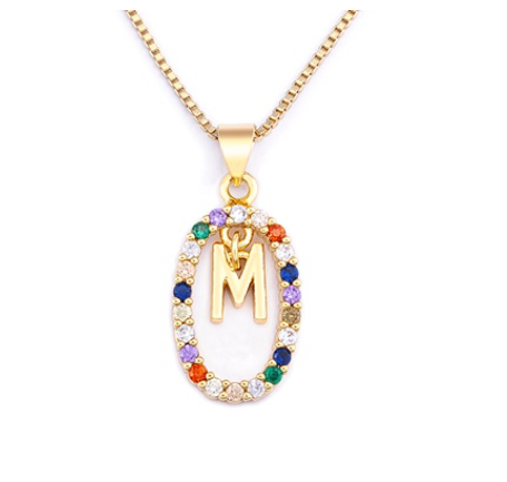Colorful 26 Letters A - Z Initial Alphabet Pendant Long Chain Necklace Name Jewelry Women Accessories M