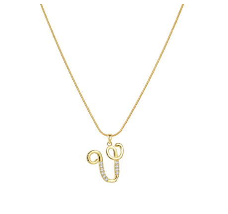 18K Gold Letter Pendant Necklace Retro Snake Chain Choker Diamond Couple Necklaces Jewelry Accessories Gift V