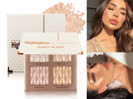 BEAUTY GLAZED 4 Color Contour Powder Palette High lighter Face Contour Soft Smooth highlighter Palette Naturally Shimmer