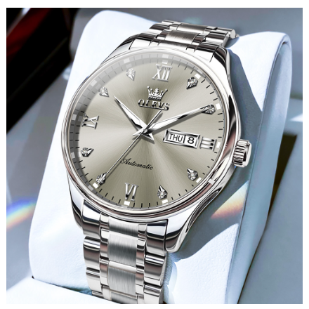 Olevs Men's Automatic Stainless Steel Watch GRAY DIAL SILVER CASE STRAP